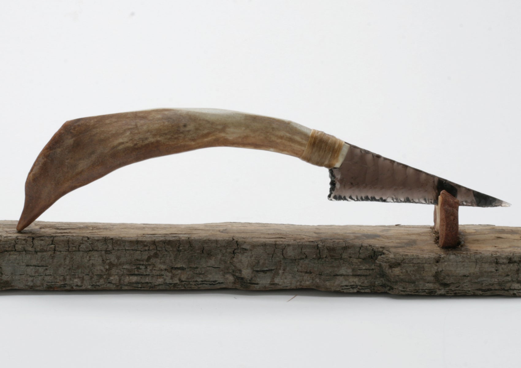 Transparent Obsidian Stone Knife with Cariboo Deer Antler Handle