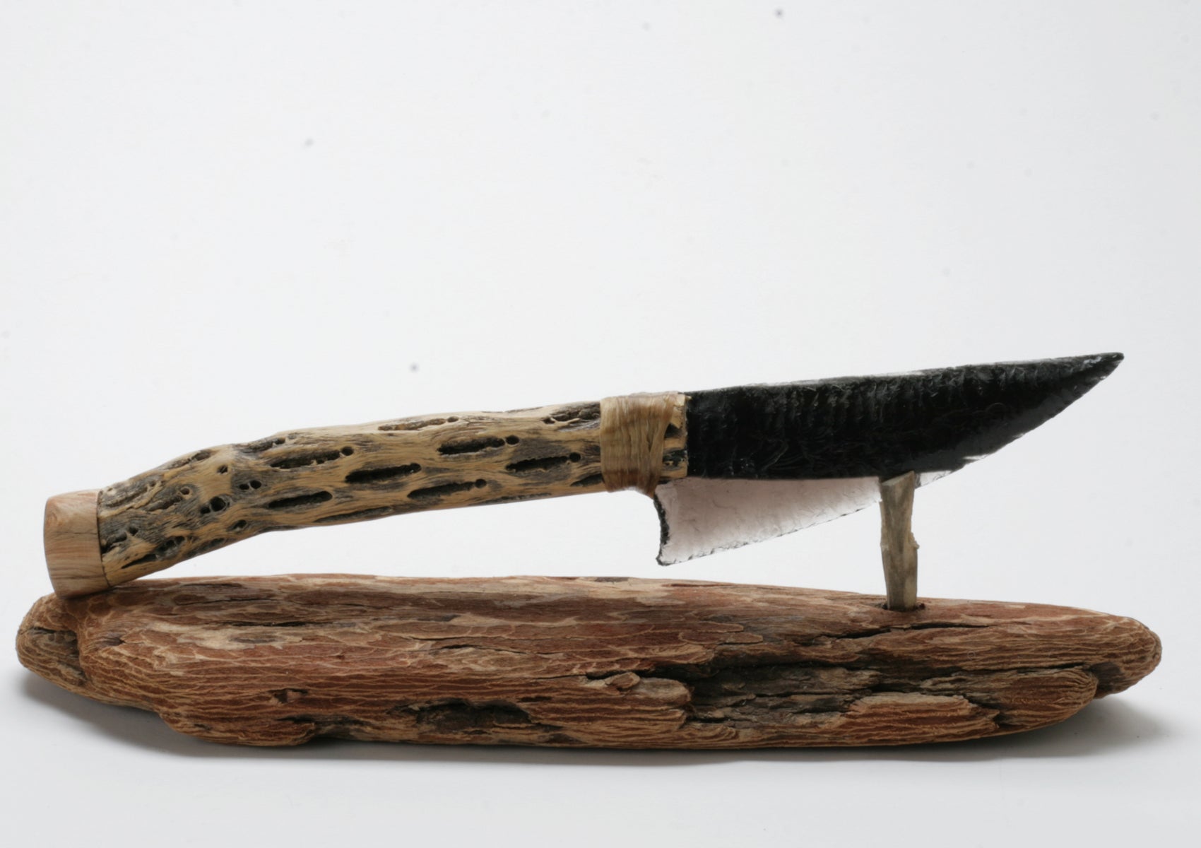Black & Transparent Obsidian Knife with Cholla Cactus handle