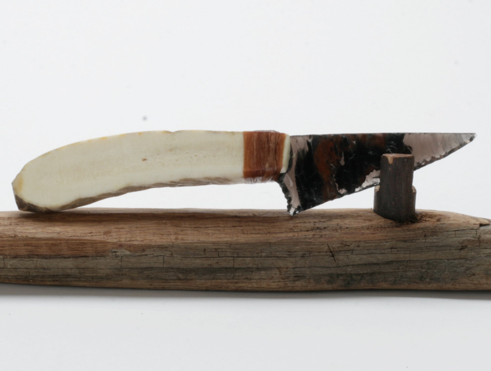 Tri Color Transparent Obsidian Knife with Moose Antler Handle