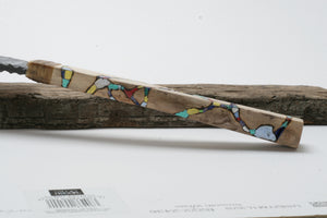 Rainbow  Obsidian Knife with Woodburned Driftwood Handle