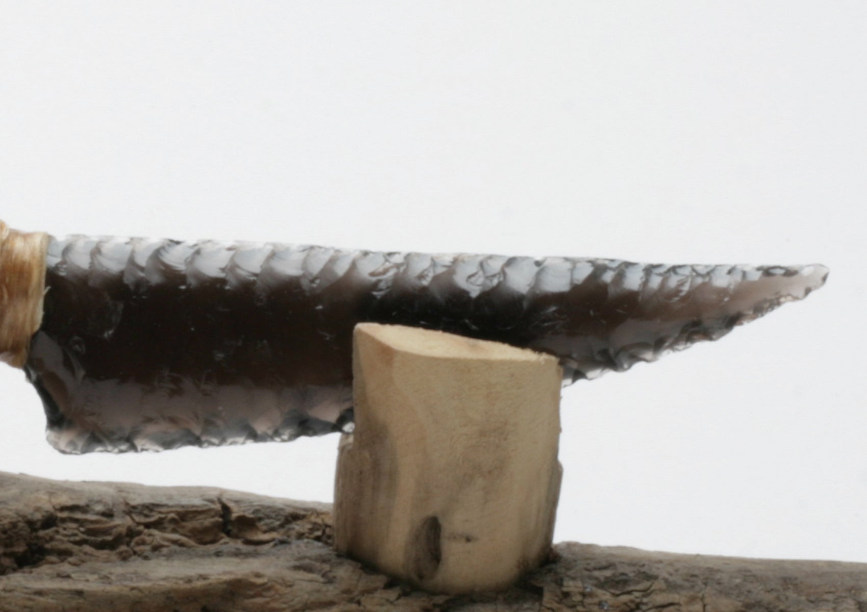 Translucent Obsidian Stone Knife with deer antler