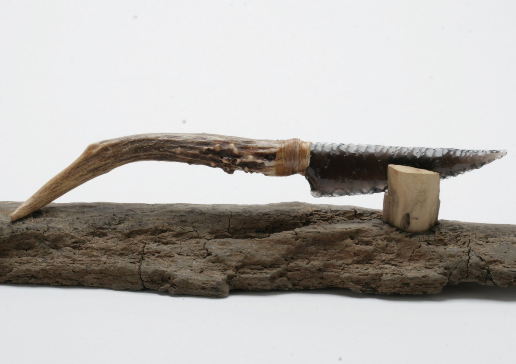 Translucent Obsidian Stone Knife with deer antler