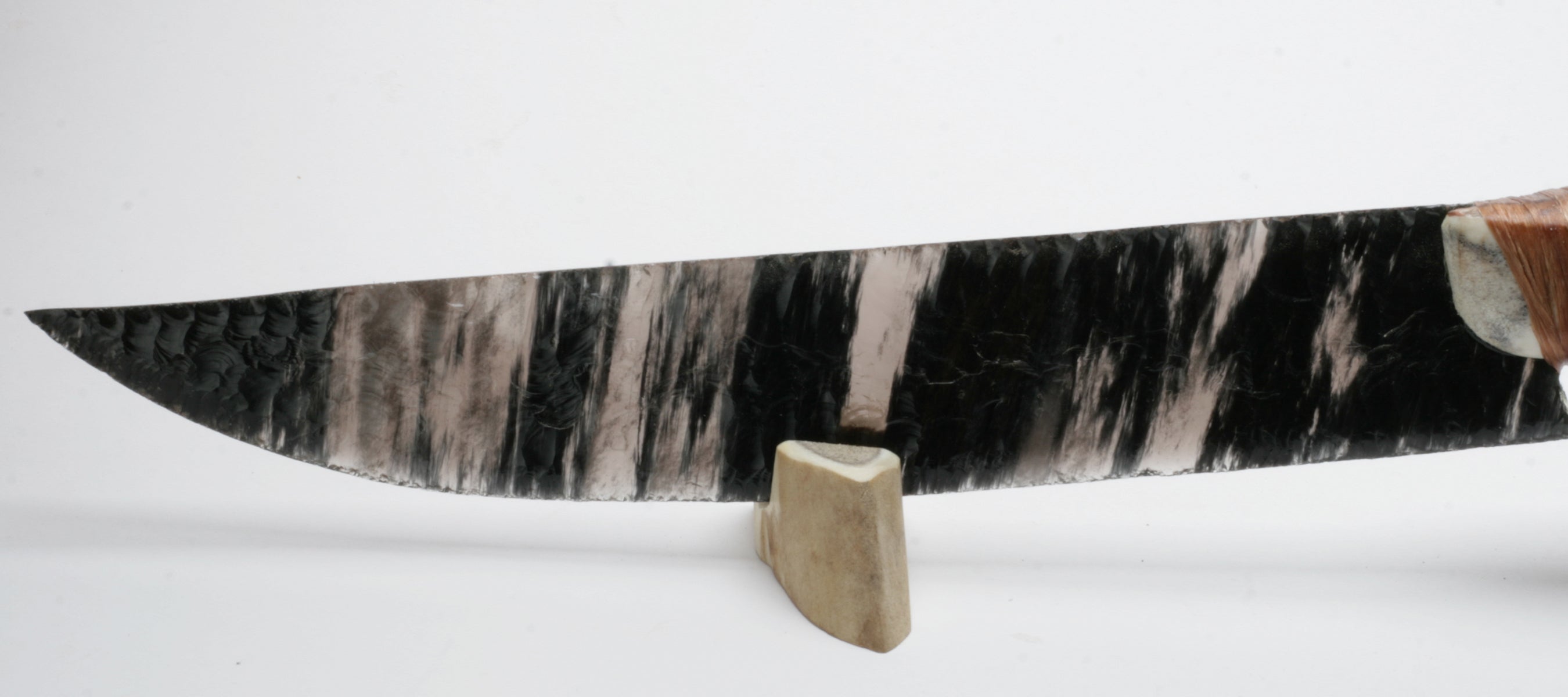 Black Cloud Translucent Obsidian Knife with Elk Deer Antler Handle