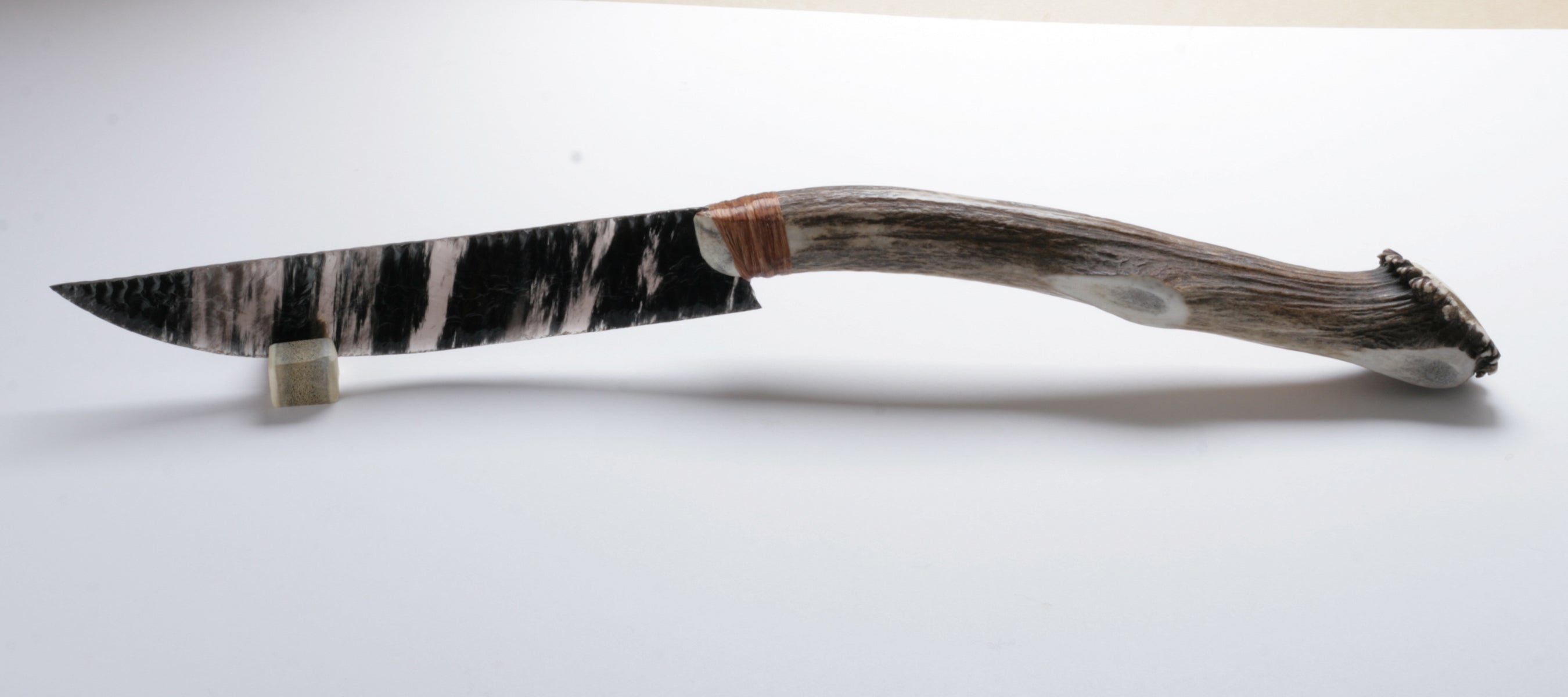 Black Cloud Translucent Obsidian Knife with Elk Deer Antler Handle