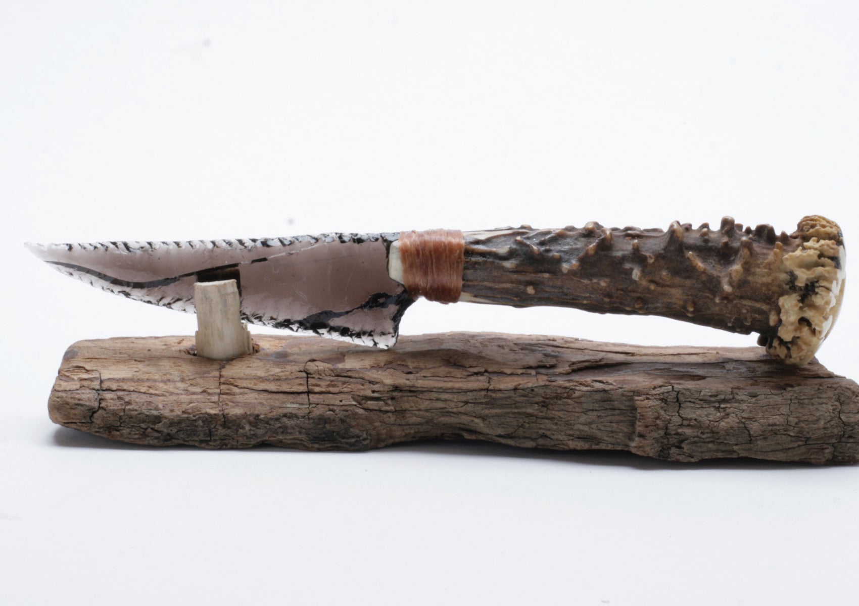 Transparent Obsidian Knife with Deer Antler Handle