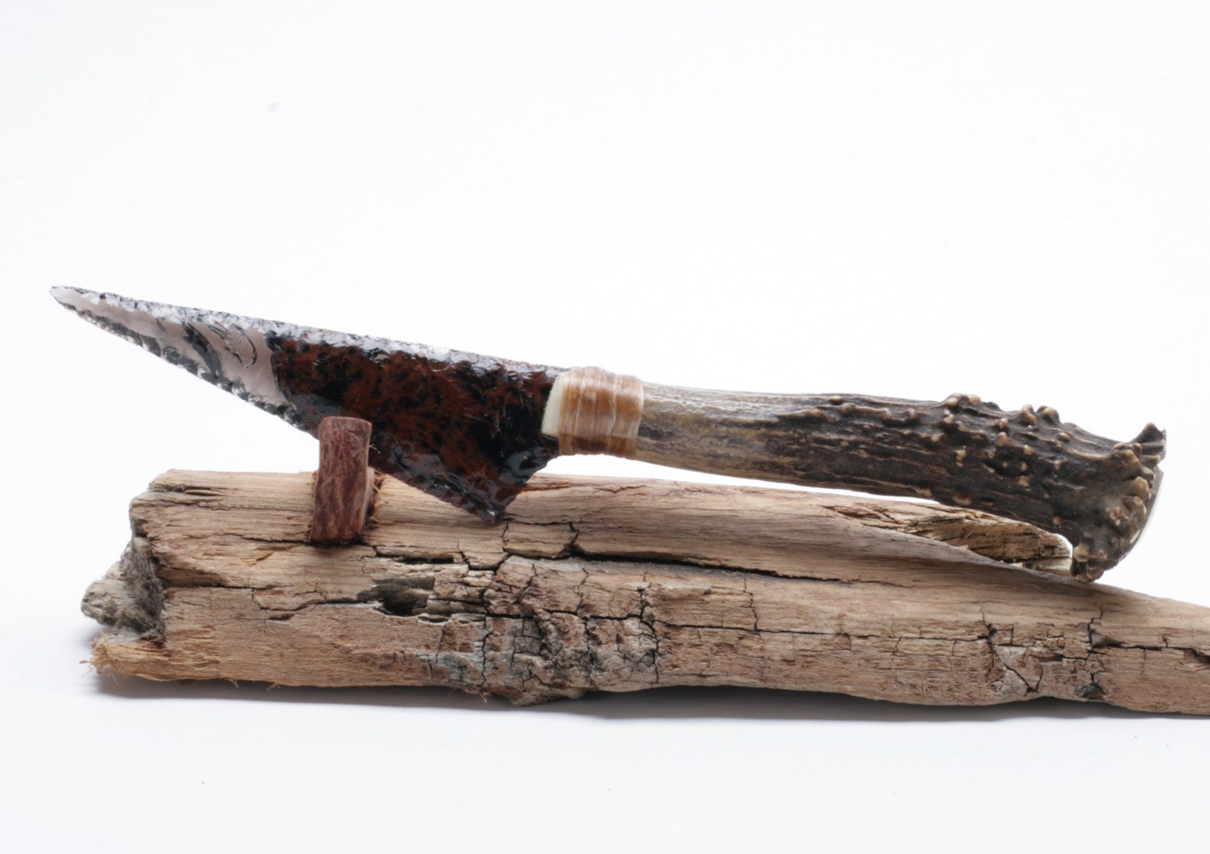 Tri color Translucent Obsidian Knife with Roe Deer Antler Handle