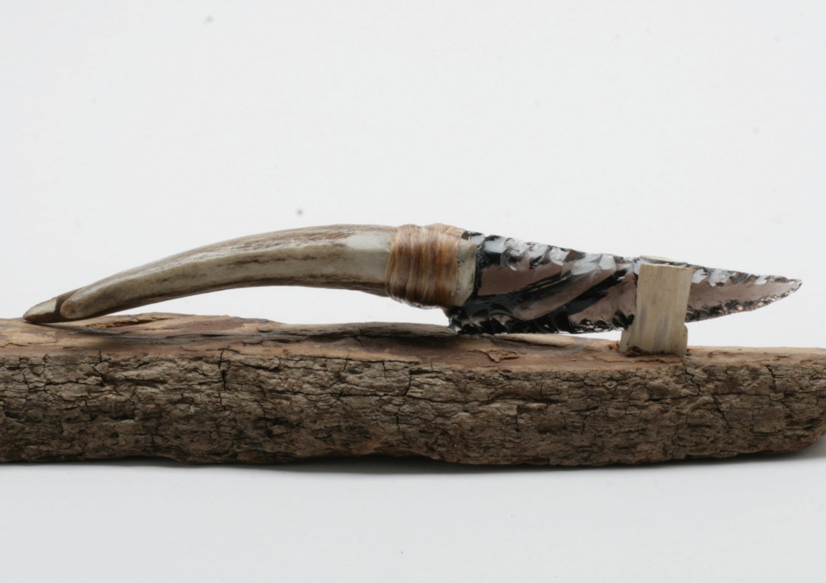 Translucent Obsidian Knife with Deer Antler Handle