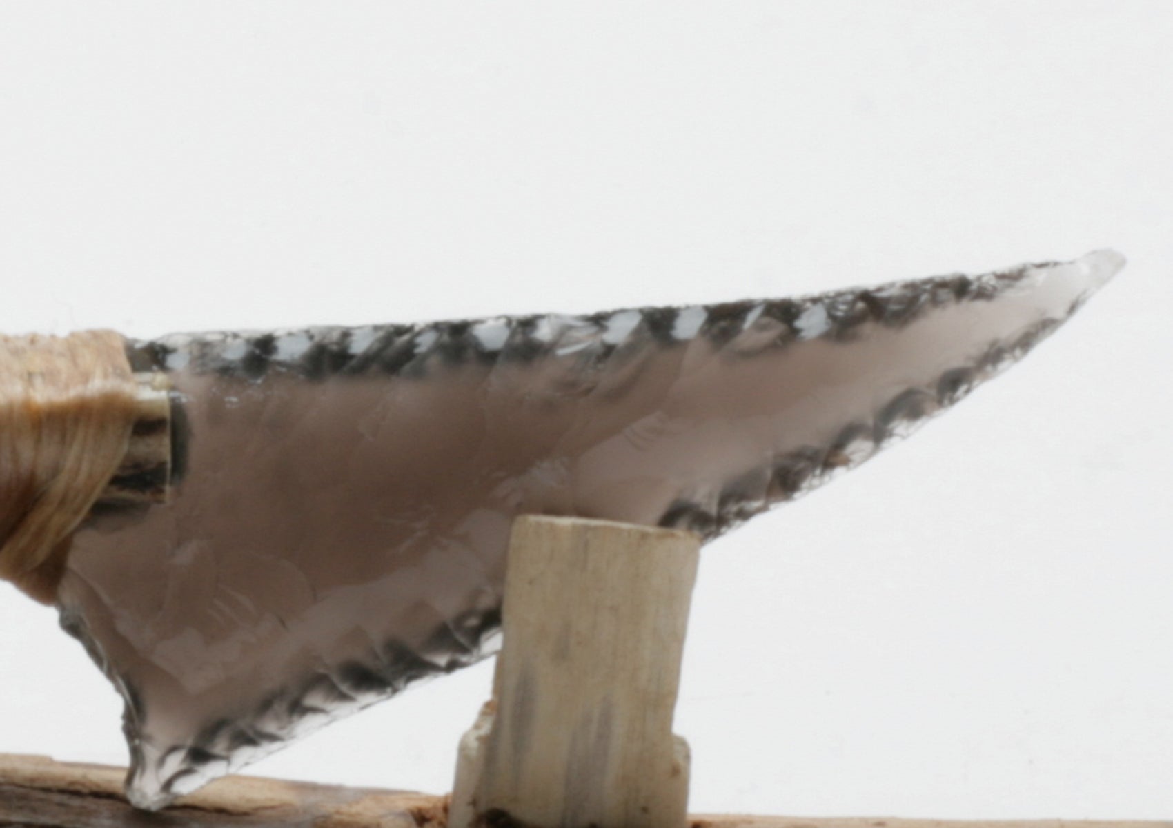 Translucent Obsidian Stone Knife with deer antler