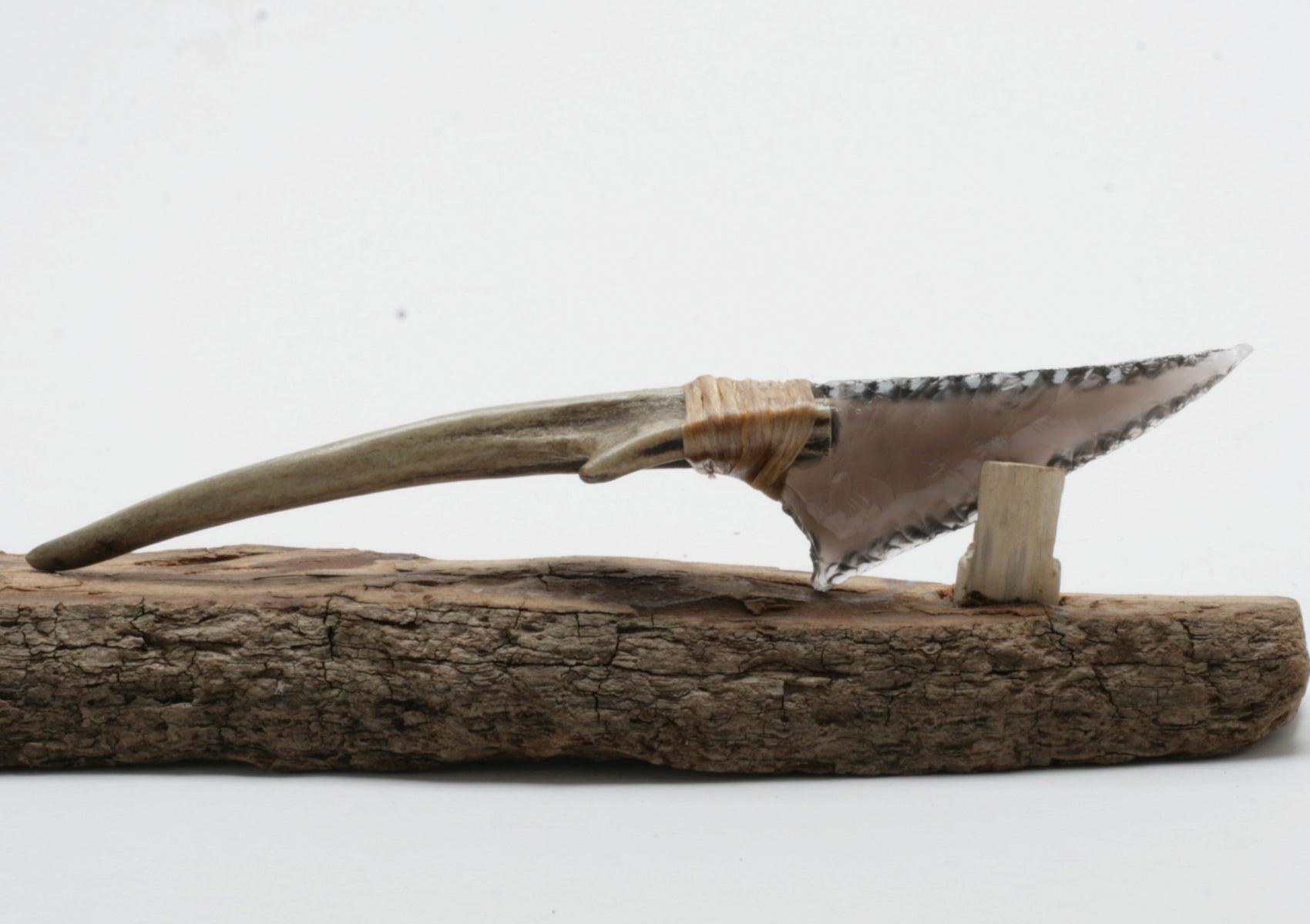 Translucent Obsidian Stone Knife with deer antler