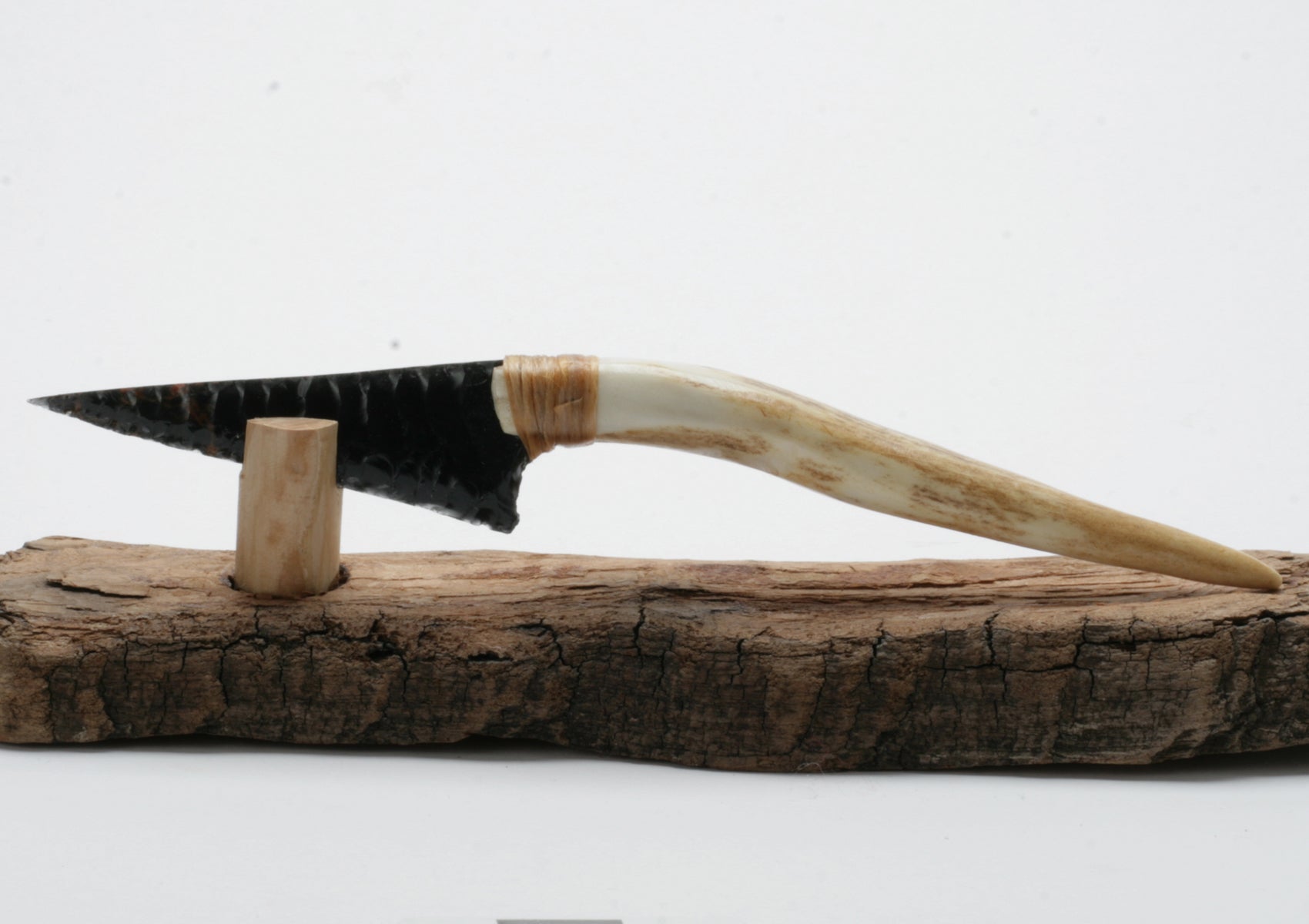 Black Obsidian Knife with Deer Antler Handle