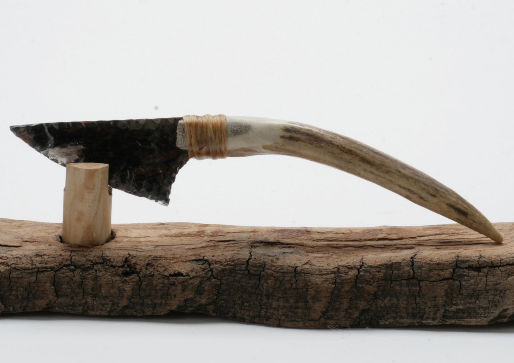 Fire Obsidian Knife with Deer Antler Handle