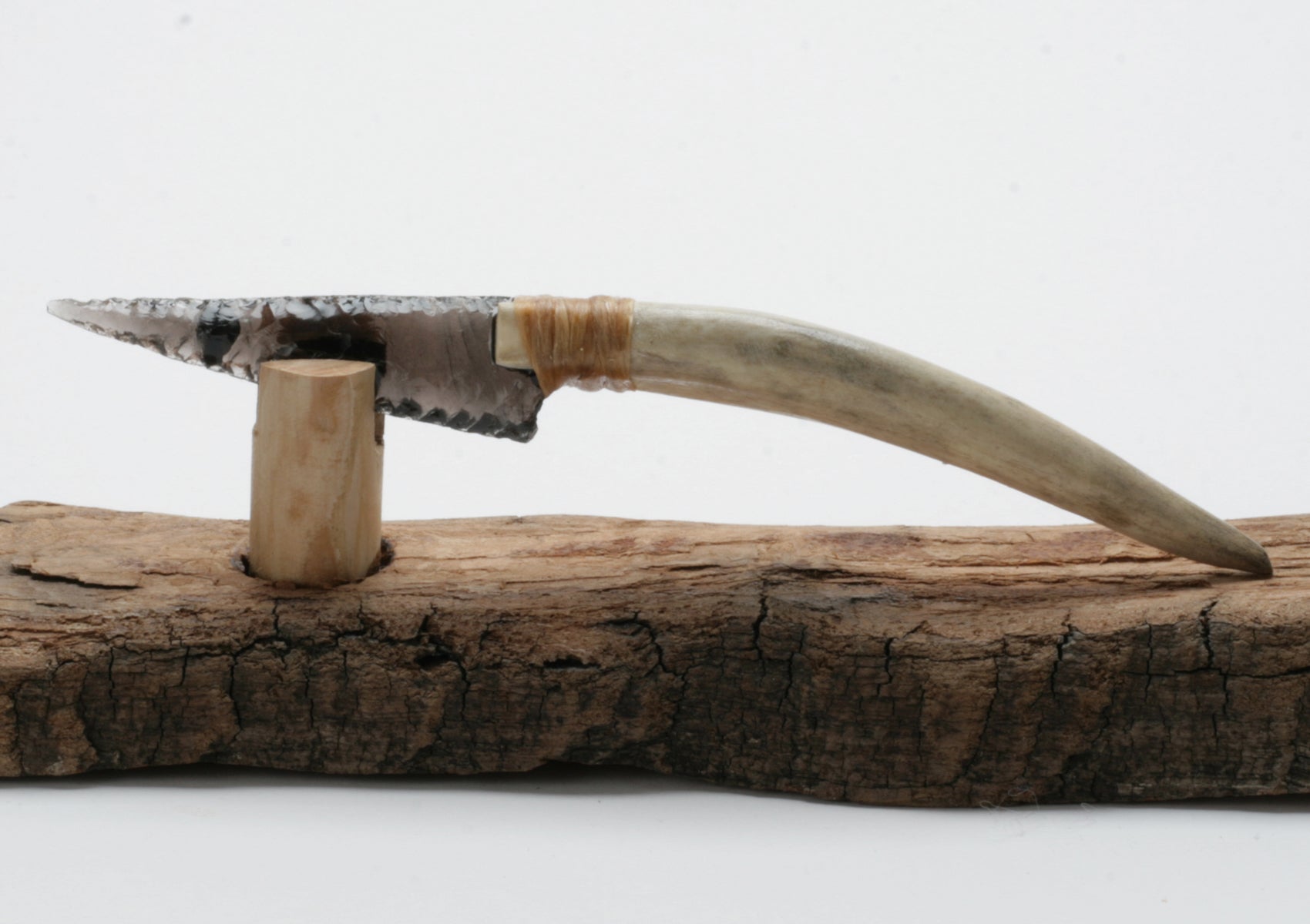 Translucent Obsidian Stone Knife with deer antler