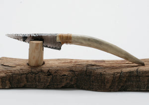 Translucent Obsidian Stone Knife with deer antler