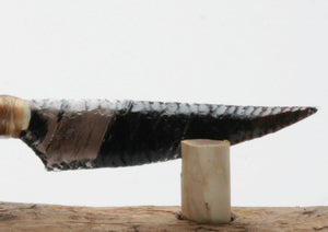 Black Lace Tansparent Obsidian Knife with Roe Deer Antler Handle