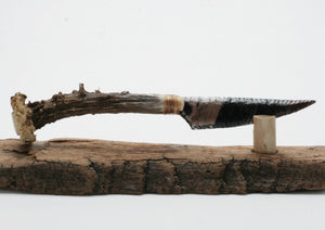 Black Lace Tansparent Obsidian Knife with Roe Deer Antler Handle