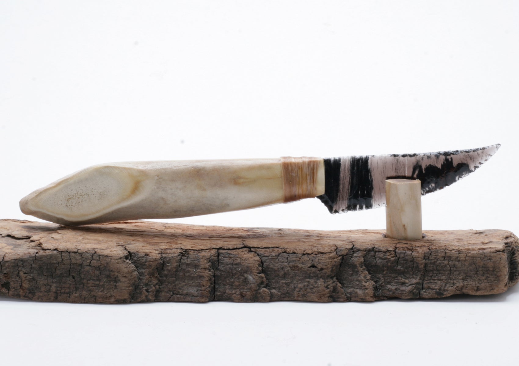 Black & Transparent Obsidian Knife with Deer Antler Handle