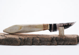 Black & Transparent Obsidian Knife with Deer Antler Handle